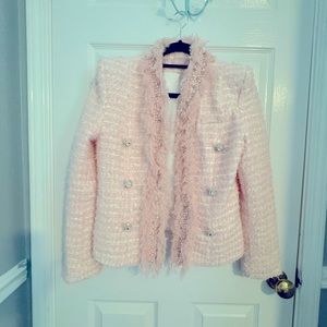 NWOT Beaded Tweed jacket light pink. Never worn. Purchased from Etsy.